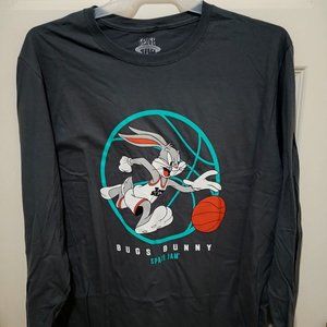 NWOT Space Jam Bugs Bunny BasketBall Long Sleeve Shirt Looney Tunes Grey New XL
